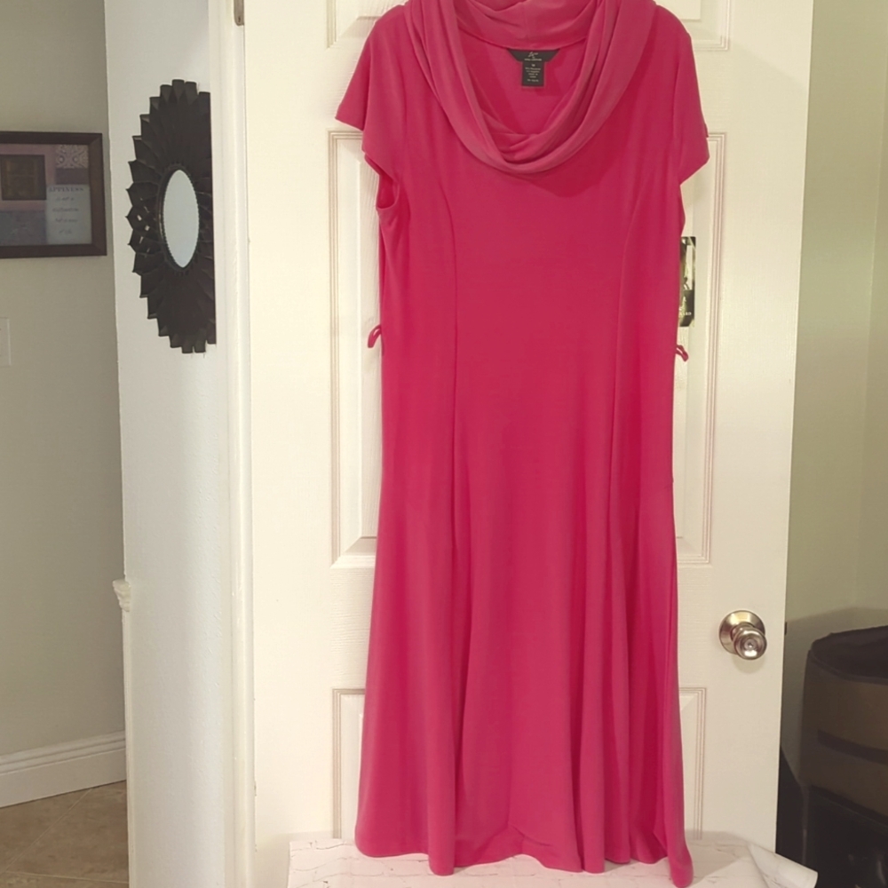 NWT Nina Leonard Pink, Cowl Neckline, Cap  Sleeve Shift Dress Medium